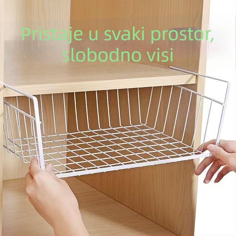 Čvrsti metalni regaľ za dom za studente, s visećom košarom ispod stola i kuhinjskim zidnim ormarićem, jednoslojni organizator za donje rublje