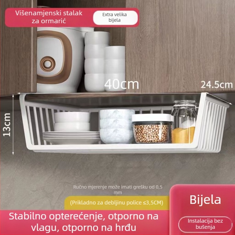 Čvrsti metalni regaľ za dom za studente, s visećom košarom ispod stola i kuhinjskim zidnim ormarićem, jednoslojni organizator za donje rublje