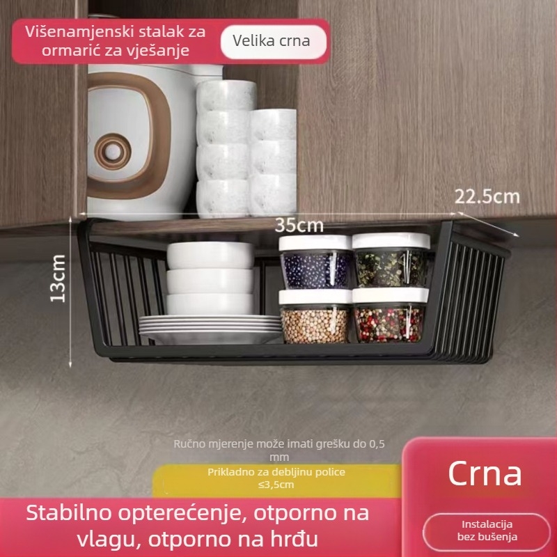 Čvrsti metalni regaľ za dom za studente, s visećom košarom ispod stola i kuhinjskim zidnim ormarićem, jednoslojni organizator za donje rublje