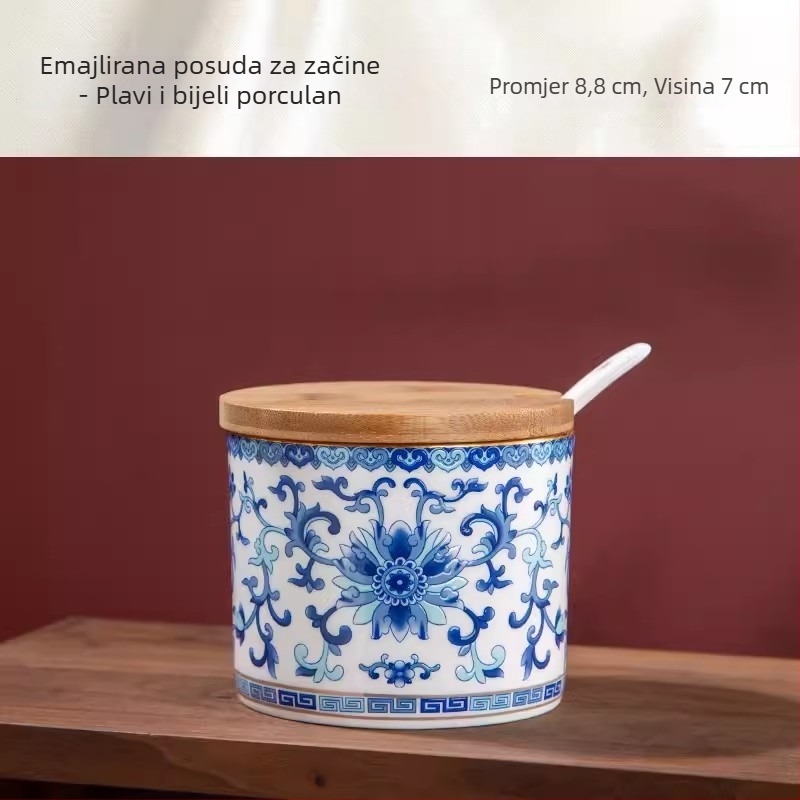 Emajlirani set posuda za začine u novokineskom stilu, keramičke posude za sol, šećer, čili prah, umak i ocat, s poklopcem