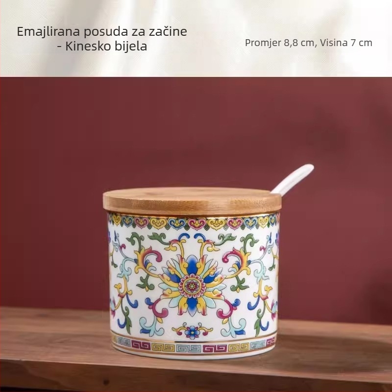 Emajlirani set posuda za začine u novokineskom stilu, keramičke posude za sol, šećer, čili prah, umak i ocat, s poklopcem