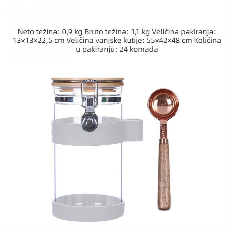Staklena posuda za pohranu s klipsom, 1200 ml, debelo borosilikatno staklo, za zrna kave i šećer.