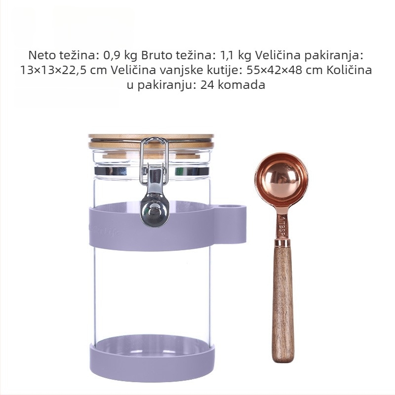 Staklena posuda za pohranu s klipsom, 1200 ml, debelo borosilikatno staklo, za zrna kave i šećer.