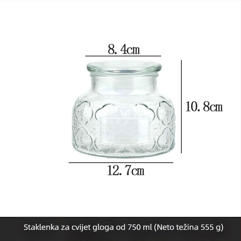 Prozirna staklena posuda za pohranu, 750 ml, s ukrasnim reljefom i čvrstim poklopcem, za žitarice i sušenu koru mandarine.