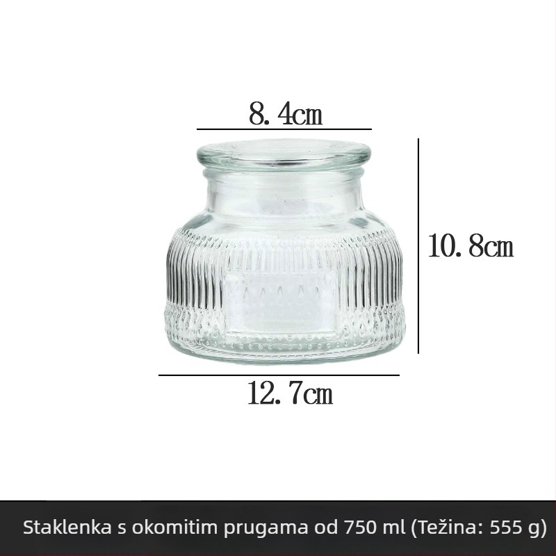 Prozirna staklena posuda za pohranu, 750 ml, s ukrasnim reljefom i čvrstim poklopcem, za žitarice i sušenu koru mandarine.