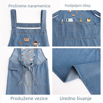 Džins pregača bez rukava za kućnu kuhinju — retro stil, unisex, za pečenje i kafiće s mliječnim čajem