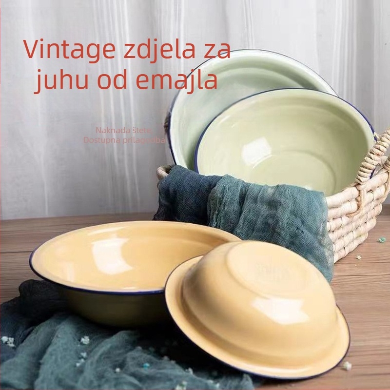 Emalirana zdjela, retro stil, debela kuhinjska zdjela za juhu, promjer 16–28 cm
