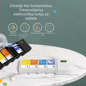 Nova plastična kutija za tablete s 4 pretincima, UV tisak, prijenosni dnevni organizator doza, mini putna kutija za lijekove
