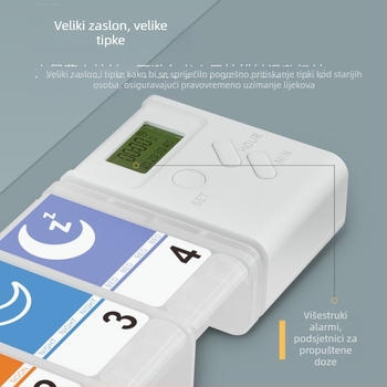 Nova plastična kutija za tablete s 4 pretincima, UV tisak, prijenosni dnevni organizator doza, mini putna kutija za lijekove