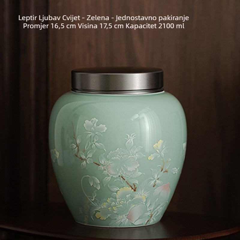 Xiongchi keramička kutija za čaj s aluminijskim poklopcem, zatvorena, luksuzna darovna kutija, motiv leptira i cvijeća, Pu'er crni čaj, 2,1 L