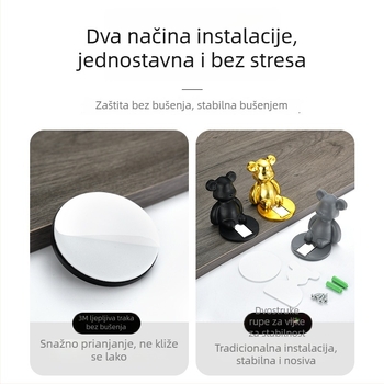 Magnetski držač vrata bez bušenja, postavljen na pod, s motivom crtani medvjedić, za kupaonicu i spavaću sobu, otporan na vjetar, dvostruka uporaba za djecu