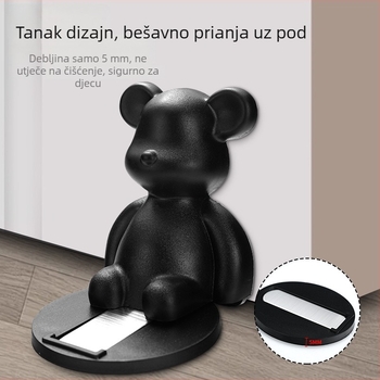 Magnetski držač vrata bez bušenja, postavljen na pod, s motivom crtani medvjedić, za kupaonicu i spavaću sobu, otporan na vjetar, dvostruka uporaba za djecu