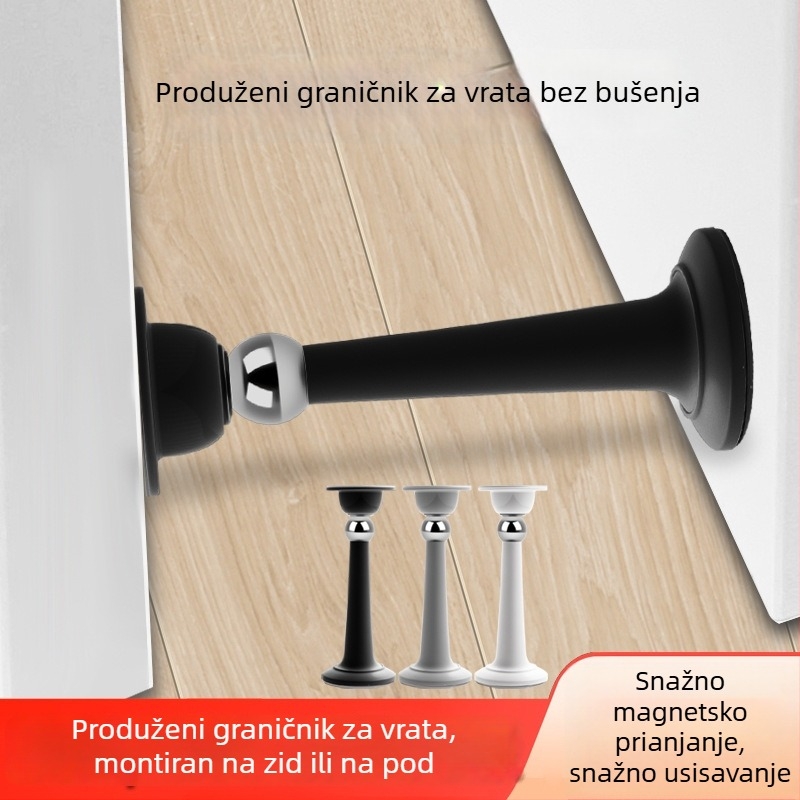 Bez bušenja - Uspornik za vrata s jakim magnetom, podni usisni zaustavljač za kupaonska vrata, fiksni silikonasti zaustavljač