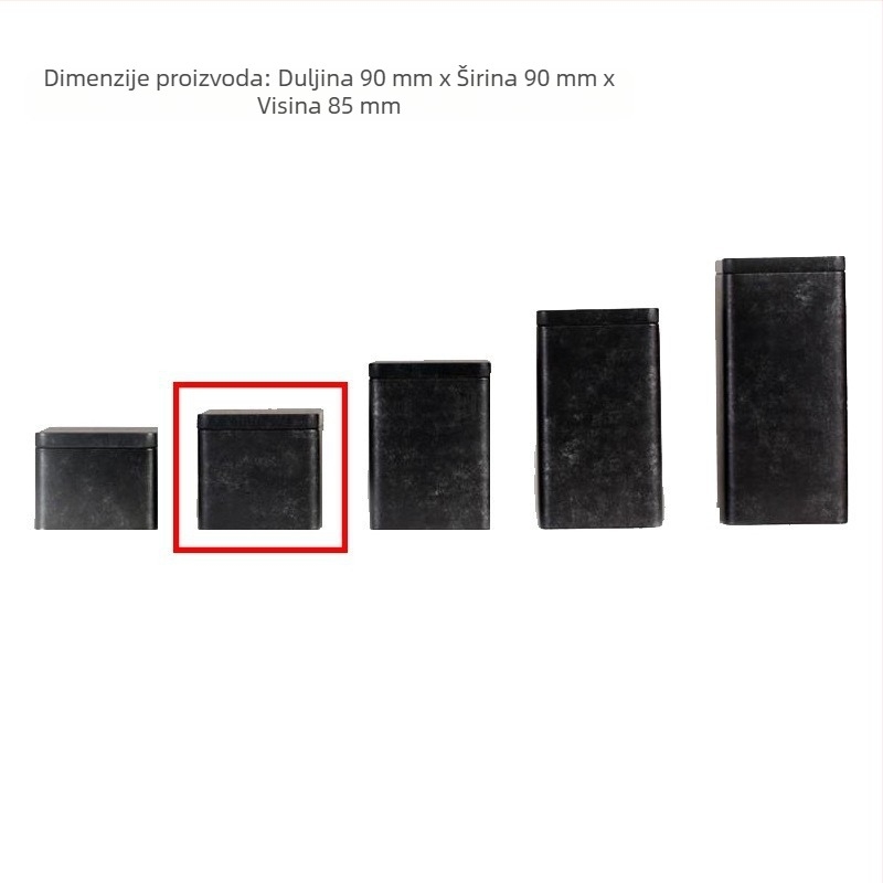 Vintage četvrtasta metalna kutija za čaj, mat završna obrada, offset tisak, pakiranje čaja, dimenzije 90 × 90 × 70–195 mm