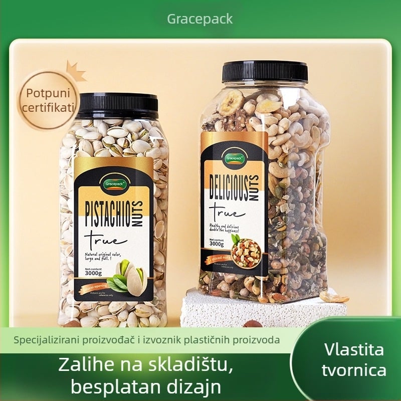 Prozirna PET plastična posuda za orašaste plodove, žitarice i grickalice – na veliko prodajno, zatvorena posuda za skladištenje