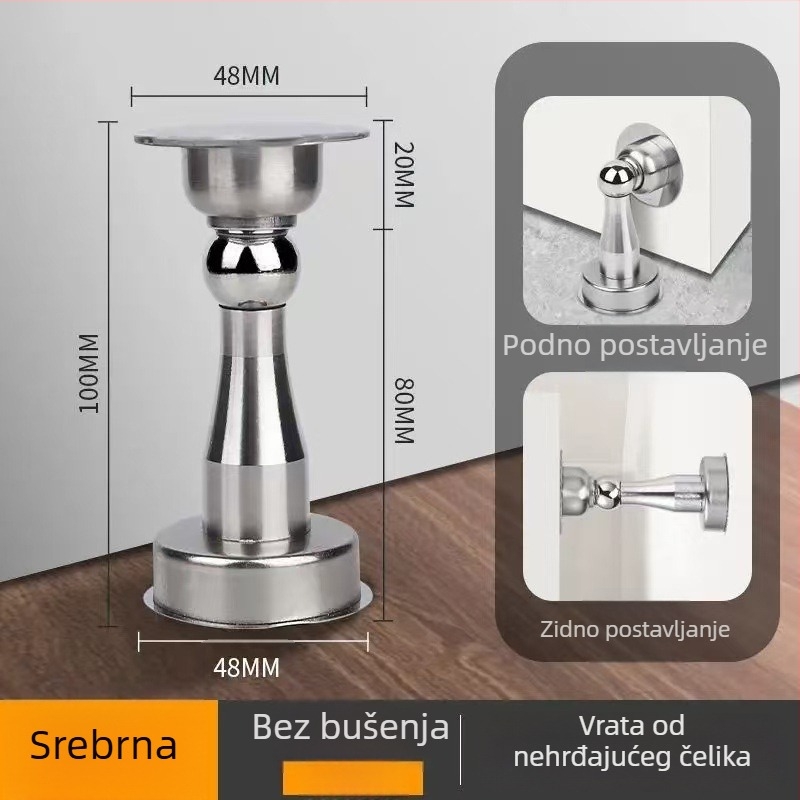 Zidni magnetski zaustavljač vrata od nehrđajućeg čelika, bez bušenja, protiv sudara, za kupaonicu