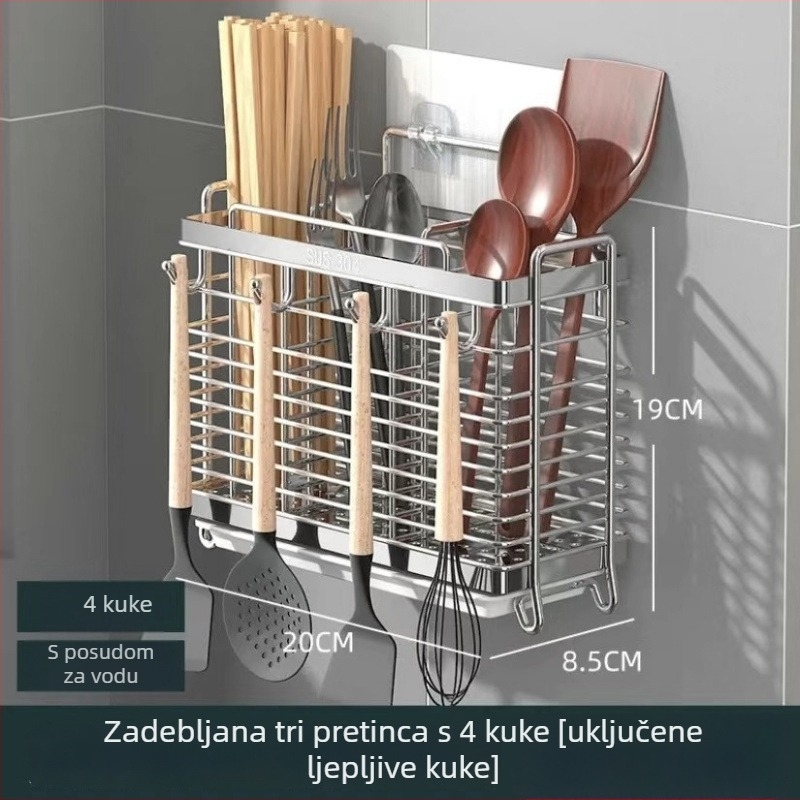 Držač za štapiće od 304 nehrđajućeg čelika, zidni organizator za kuhinju — žlice i štapići