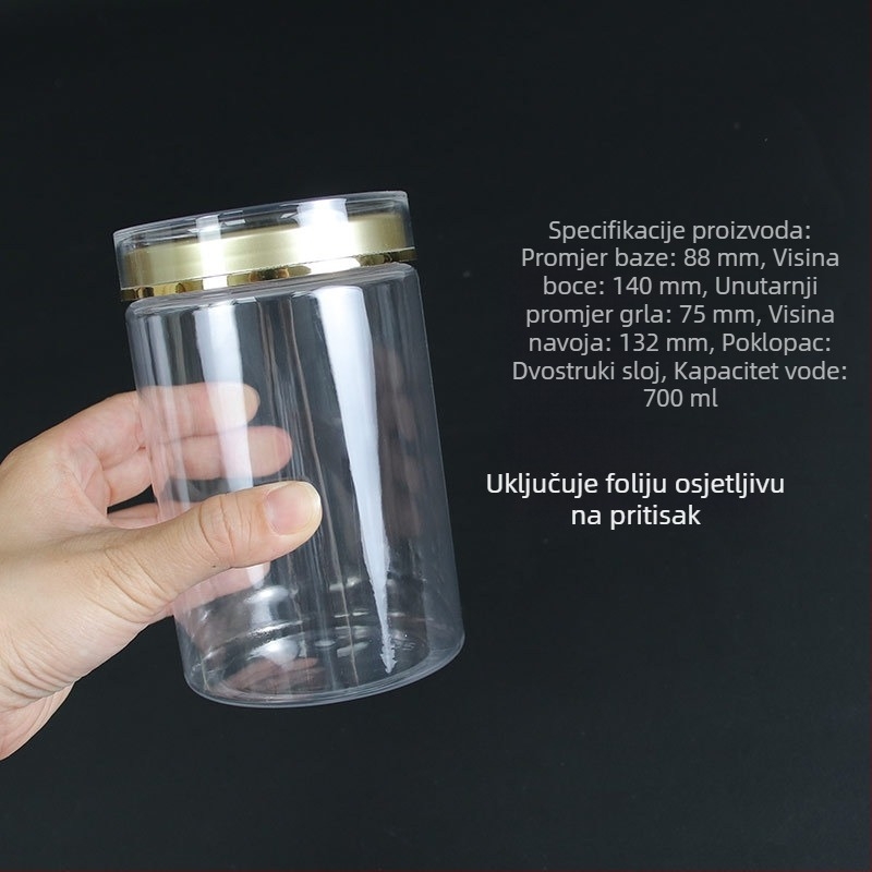 Prozirna PET plastična posuda za hranu i grickalice, široko otvorena, okruglog oblika, za orašaste plodove, kekse i bombone, zapečaćena posuda