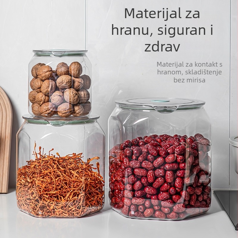 Šesterokutni PET spremnik za skladištenje, velika kapaciteta, za orašaste plodove, žitarice i suhe namirnice, otporan na vlagu, proziran, za rižu i brašno
