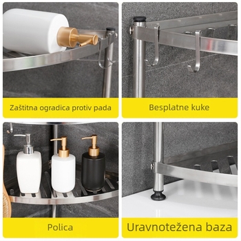 Rohasti 6‑etažni ormar za pohranu, u obliku ventilatora, postolni stalak od nehrđajućeg čelika, za kupaonicu i kuhinju