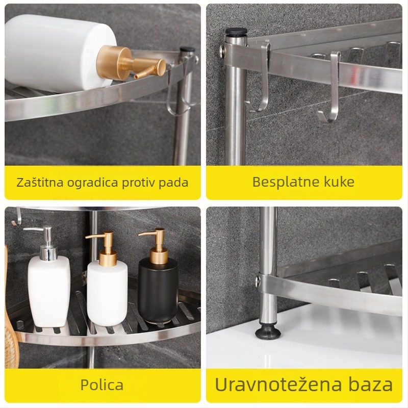 Rohasti 6‑etažni ormar za pohranu, u obliku ventilatora, postolni stalak od nehrđajućeg čelika, za kupaonicu i kuhinju