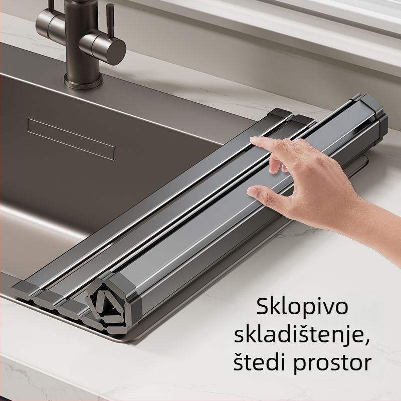 Sklopivi stalak za suđe za sudoperu s odvodnom posudom