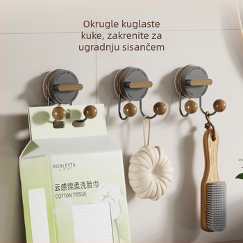 Kuka s vakuumom – nehrđajući čelik s drvenim uzorkom, dvostruka kuka, bez bušenja, za kuhinju i kupaonicu.