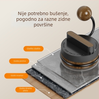 Kuka s vakuumom – nehrđajući čelik s drvenim uzorkom, dvostruka kuka, bez bušenja, za kuhinju i kupaonicu.