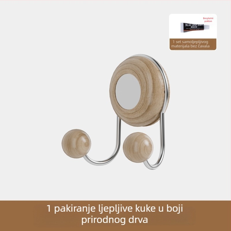 Kuka s vakuumom – nehrđajući čelik s drvenim uzorkom, dvostruka kuka, bez bušenja, za kuhinju i kupaonicu.