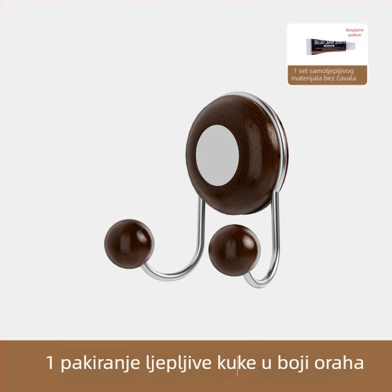 Kuka s vakuumom – nehrđajući čelik s drvenim uzorkom, dvostruka kuka, bez bušenja, za kuhinju i kupaonicu.