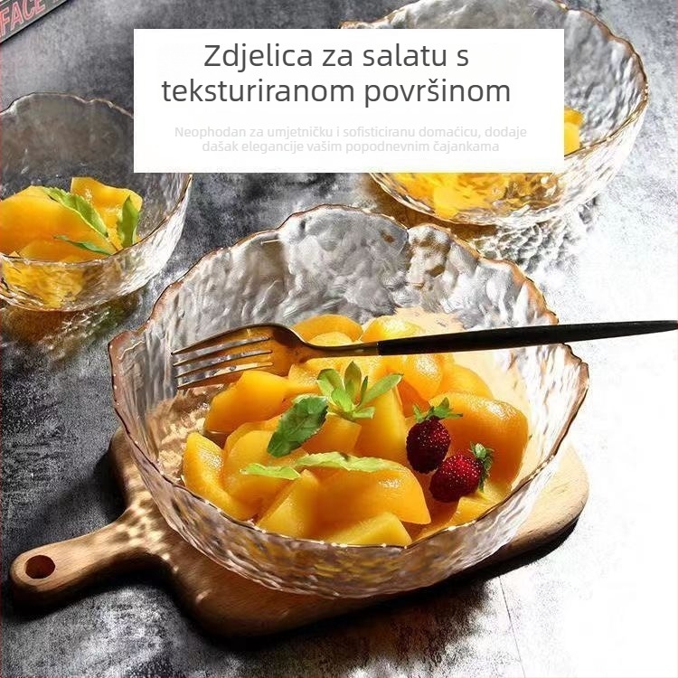 Japanski stil stakleni set posuda za kućnu uporabu — zdjele za salatu, zdjele za juhu/nudle, zdjele za deserte, tanjur za voće i zdjela za jogurt