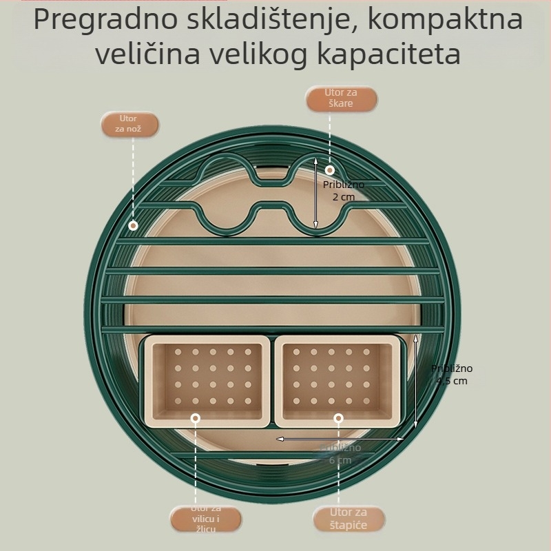 Okretni držač nože i višefunkcionalni kuhinjski organizator za noževe i posuđe