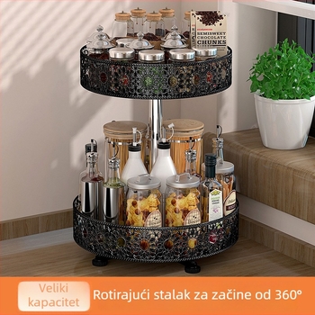 360° rotirajući stalak za začine od ugljičnog čelika s perforiranim uzorkom, kuhinjski organizator