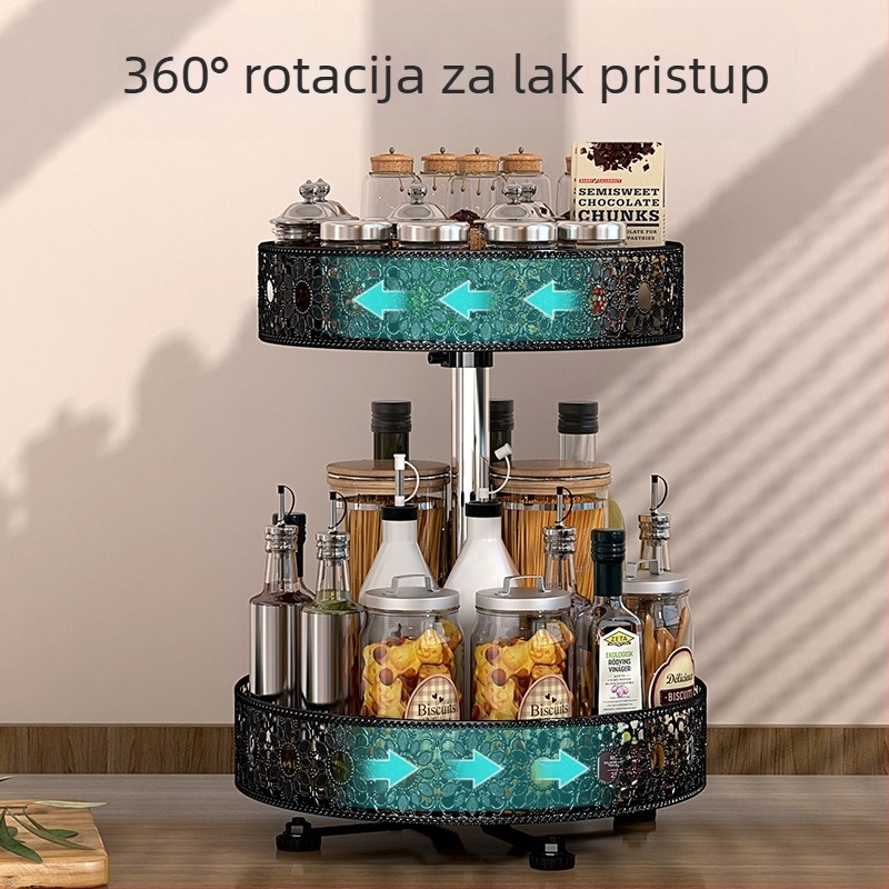 360° rotirajući stalak za začine od ugljičnog čelika s perforiranim uzorkom, kuhinjski organizator