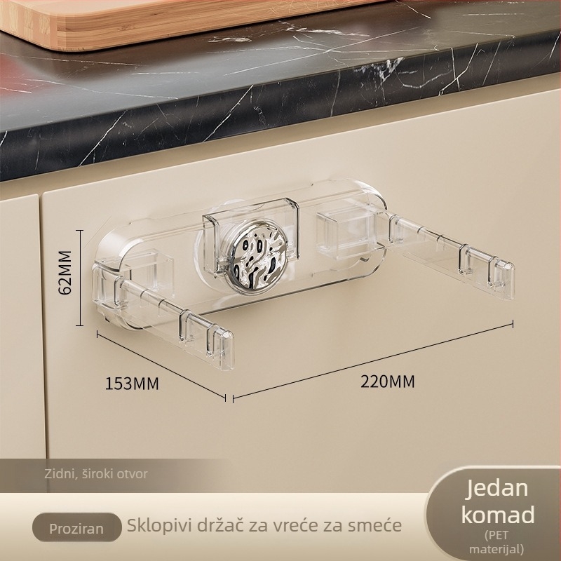 Sklopivi zidni držač za vrećice za smeće, kuhinjski, sa usisnom čašom