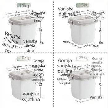 Zatvoren plastični spremnik za rižu, otporan na insekte, skladištenje riže i brašna, kapacitet 25 kg, čvrsta konstrukcija