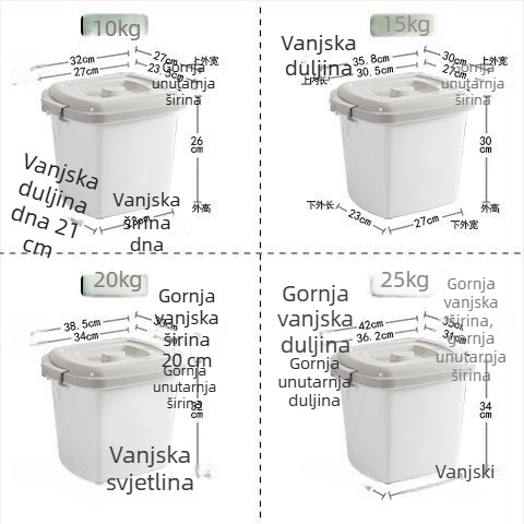 Zatvoren plastični spremnik za rižu, otporan na insekte, skladištenje riže i brašna, kapacitet 25 kg, čvrsta konstrukcija