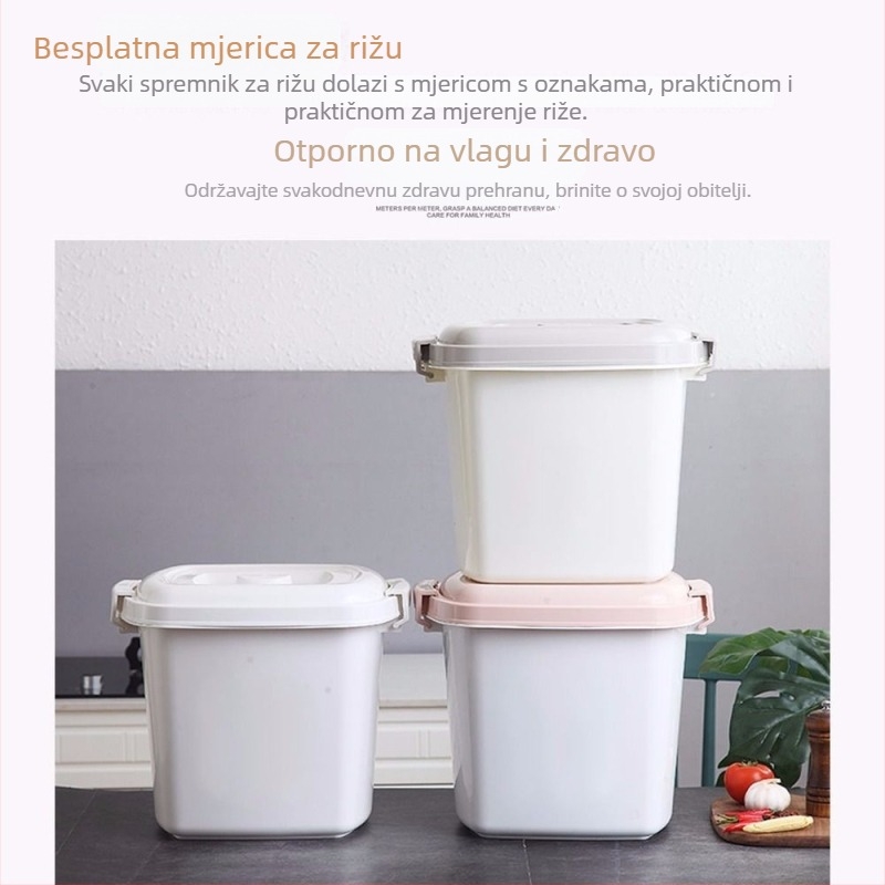 Zatvoren plastični spremnik za rižu, otporan na insekte, skladištenje riže i brašna, kapacitet 25 kg, čvrsta konstrukcija