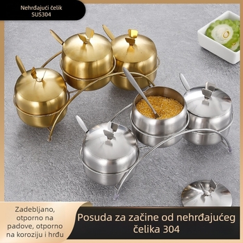 Posude za začine od 304 nehrđajućeg čelika s žličicom – posude za čili umak, sojin umak i sol, kuhinjska pohrana