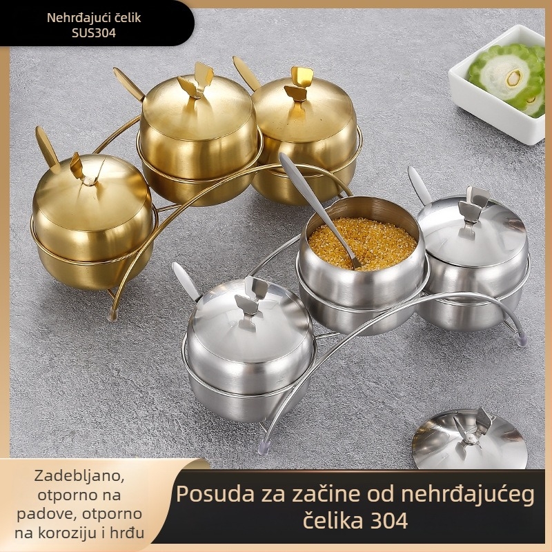 Posude za začine od 304 nehrđajućeg čelika s žličicom – posude za čili umak, sojin umak i sol, kuhinjska pohrana