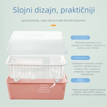 Stalak za zdjele i tanjure s poklopcem, organizator posuđa i odvlaživač za kuhinju, polica za skladištenje – Camellia uzorak