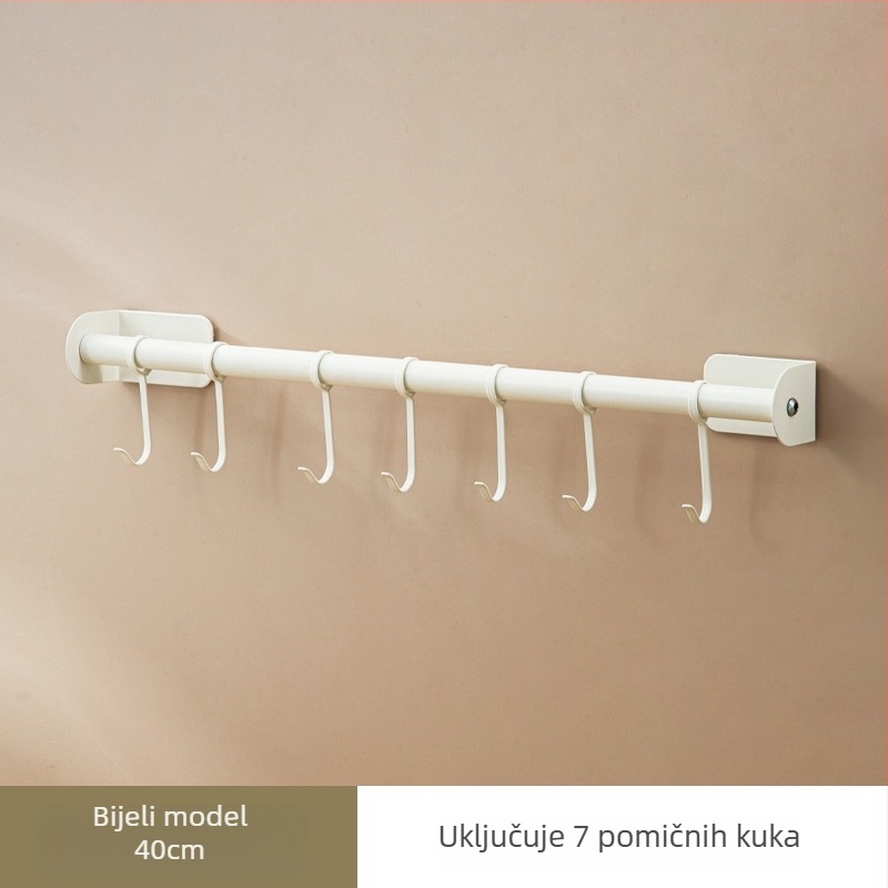 Bez bušenja kuhinjska zidna vješalica – Organizator posuđa s držačem za žlice i lopatice, nehrđajući čelik, crno-bijelo, 1 razina, nosivost 10 kg