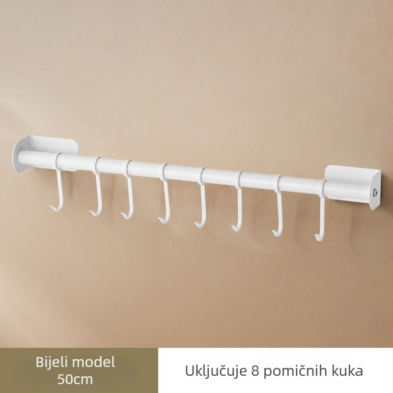 Bez bušenja kuhinjska zidna vješalica – Organizator posuđa s držačem za žlice i lopatice, nehrđajući čelik, crno-bijelo, 1 razina, nosivost 10 kg