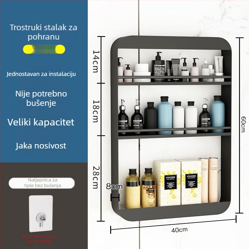 Četveroslojni zidni nosač za kozmetiku, kuhinjske začine i kupaonicu, bez bušenja