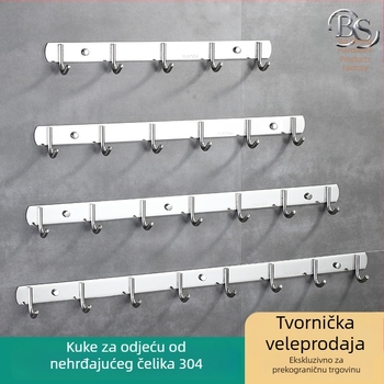 Nosač s kukama od nehrđajućeg čelika za zidnu montažu, kuhinja i kupaonica, 3–8 kukica, 304 nehrđajući čelik