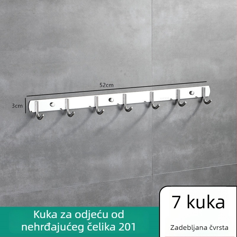 Nosač s kukama od nehrđajućeg čelika za zidnu montažu, kuhinja i kupaonica, 3–8 kukica, 304 nehrđajući čelik
