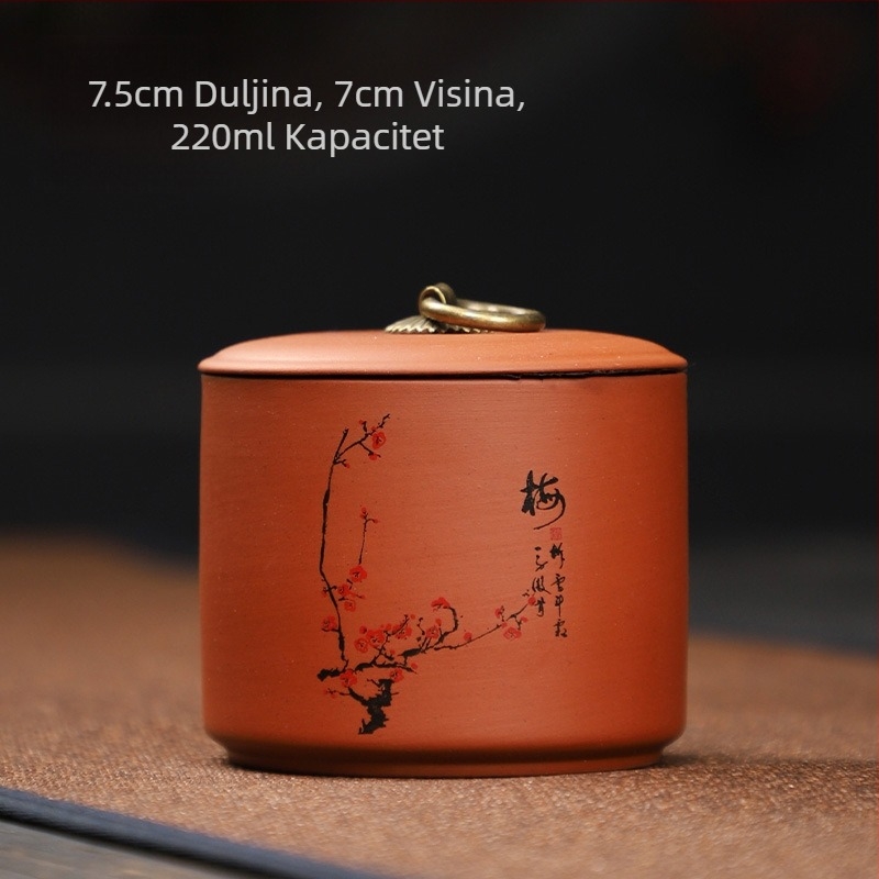 Posuda za čaj od ljubičaste gline s motivom šljiva, orhideja, bambus i krizantema; mini posudica za kozmetiku i puder