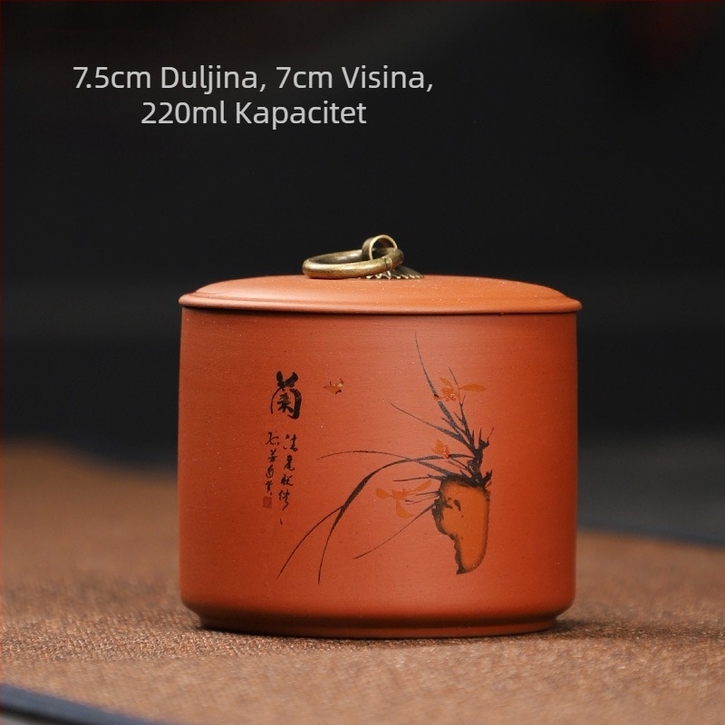 Posuda za čaj od ljubičaste gline s motivom šljiva, orhideja, bambus i krizantema; mini posudica za kozmetiku i puder