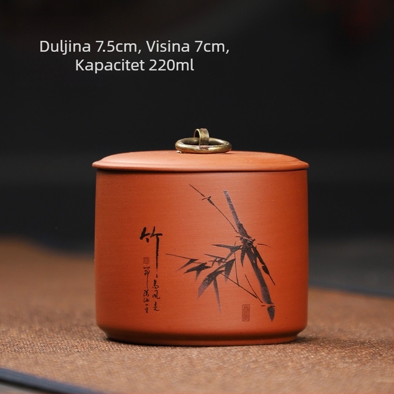 Posuda za čaj od ljubičaste gline s motivom šljiva, orhideja, bambus i krizantema; mini posudica za kozmetiku i puder