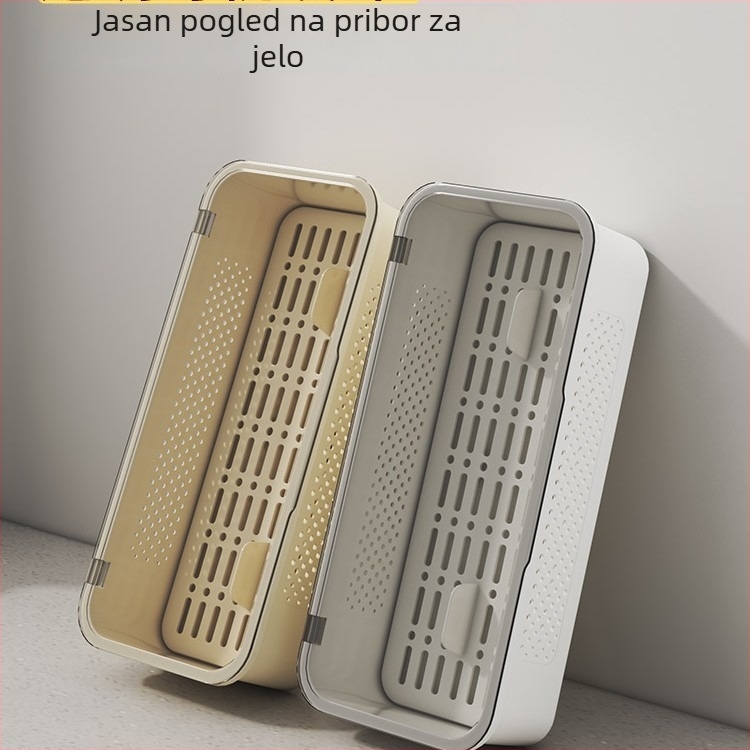 Kutija za pohranu pribora s poklopcem, ploski držač za štapiće, odvlačni stalak za posuđe, košarica za štapiće s ladicom